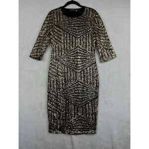 MF‎ Dress The United States Womens M Black Gold Sequins Long Sleeve Dress Formal
